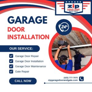 Technician repairing a garage door installation in Renton, WA